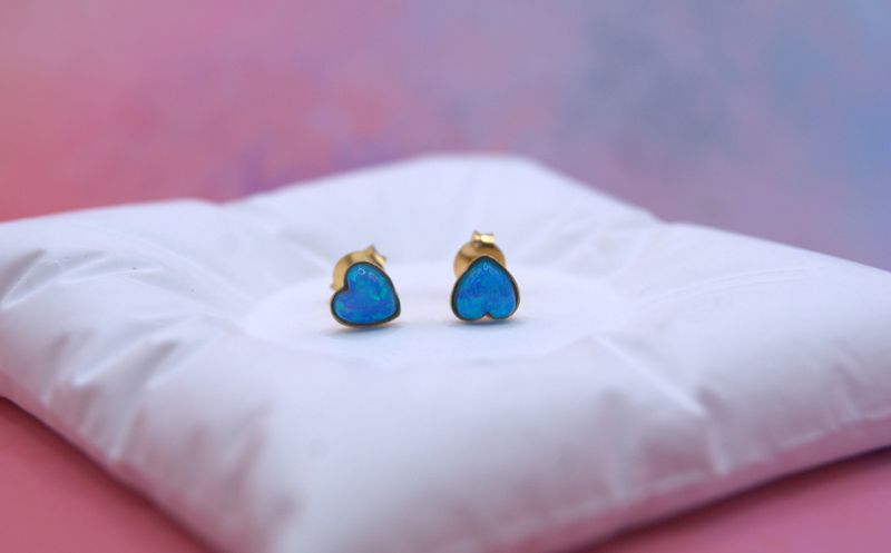 Blue Opal Heart Øredobber
