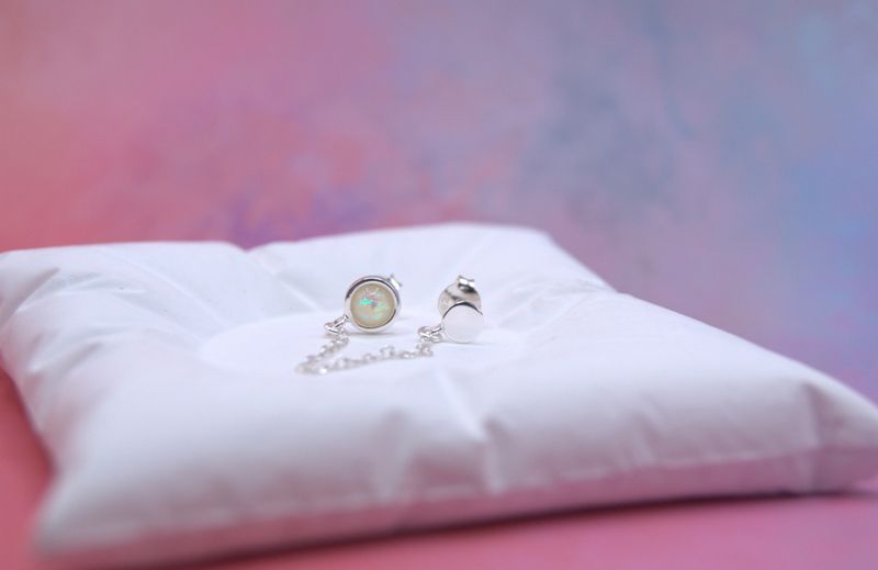 Opal Silver Chain Øredobber