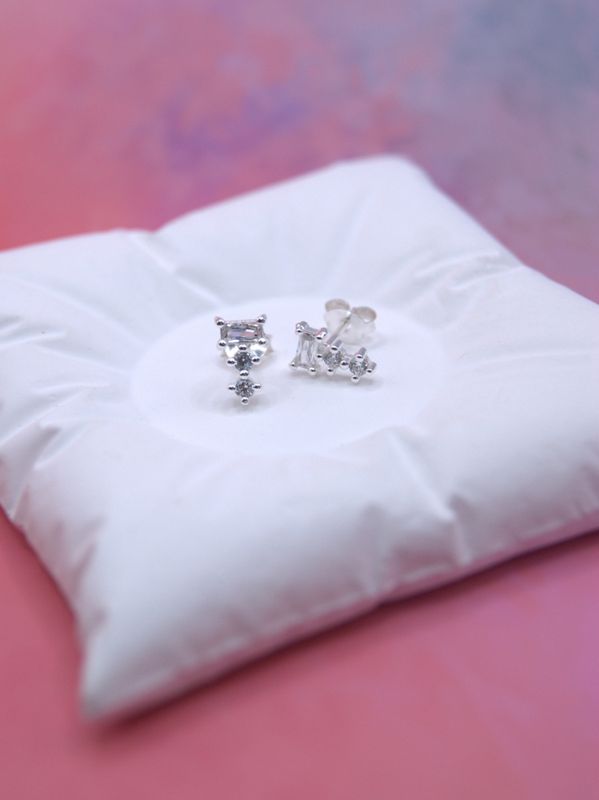 Silver Crystal Stone Studs