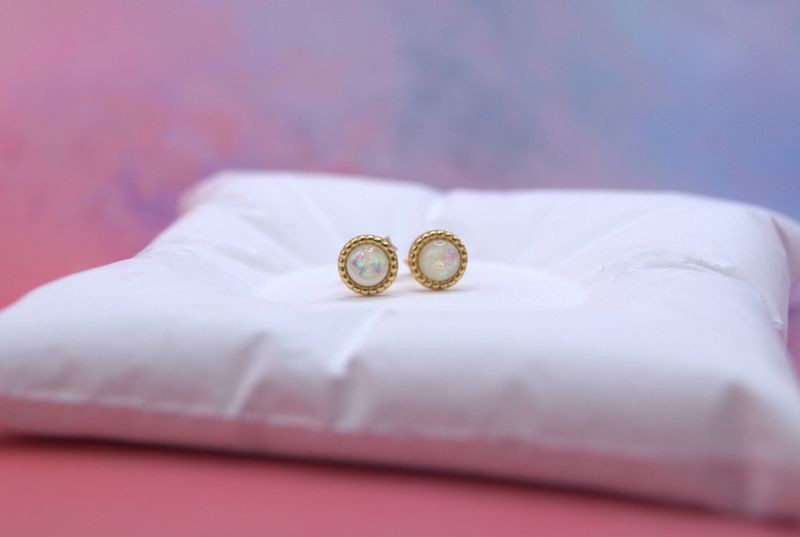 Golden Round Opal Studs