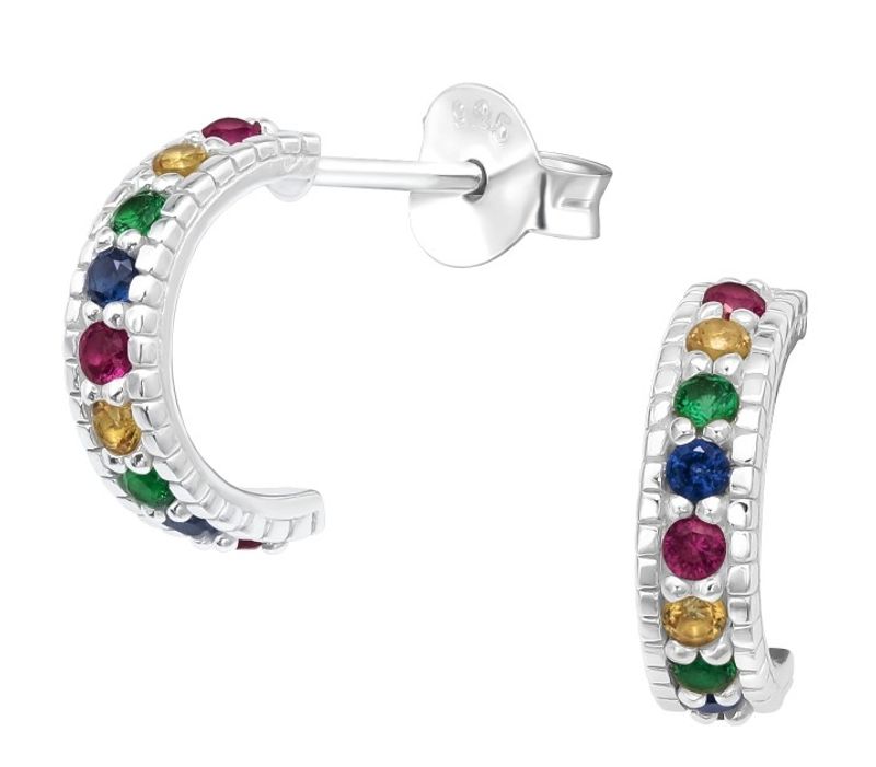 Silver Multicolor Half Hoop Øredobber