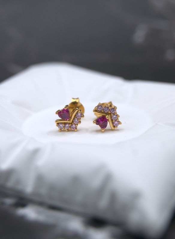 Golden Ruby Heart Studs